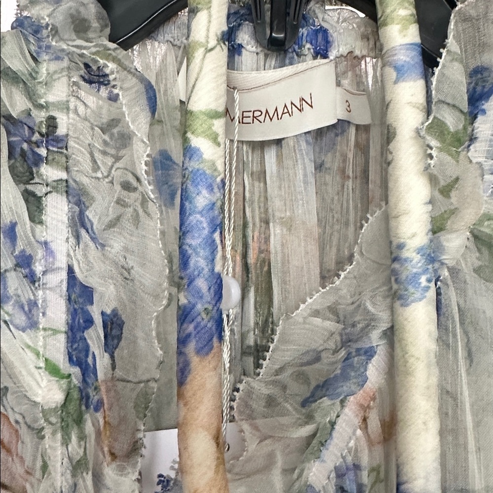 Zimmermann Blue and White Floral Long Sleeve Dress - Picture 5 of 6